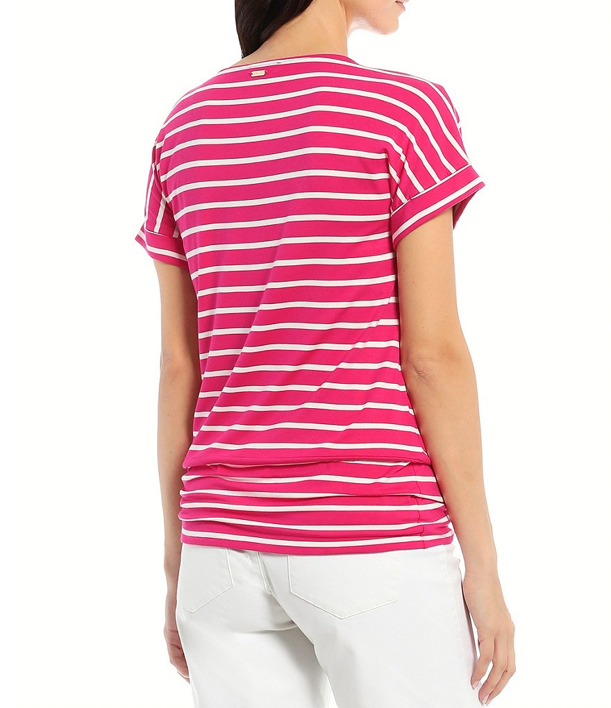 Preston & York Caroline Bow Woven V-Neck 3/4 Sleeve Blouse