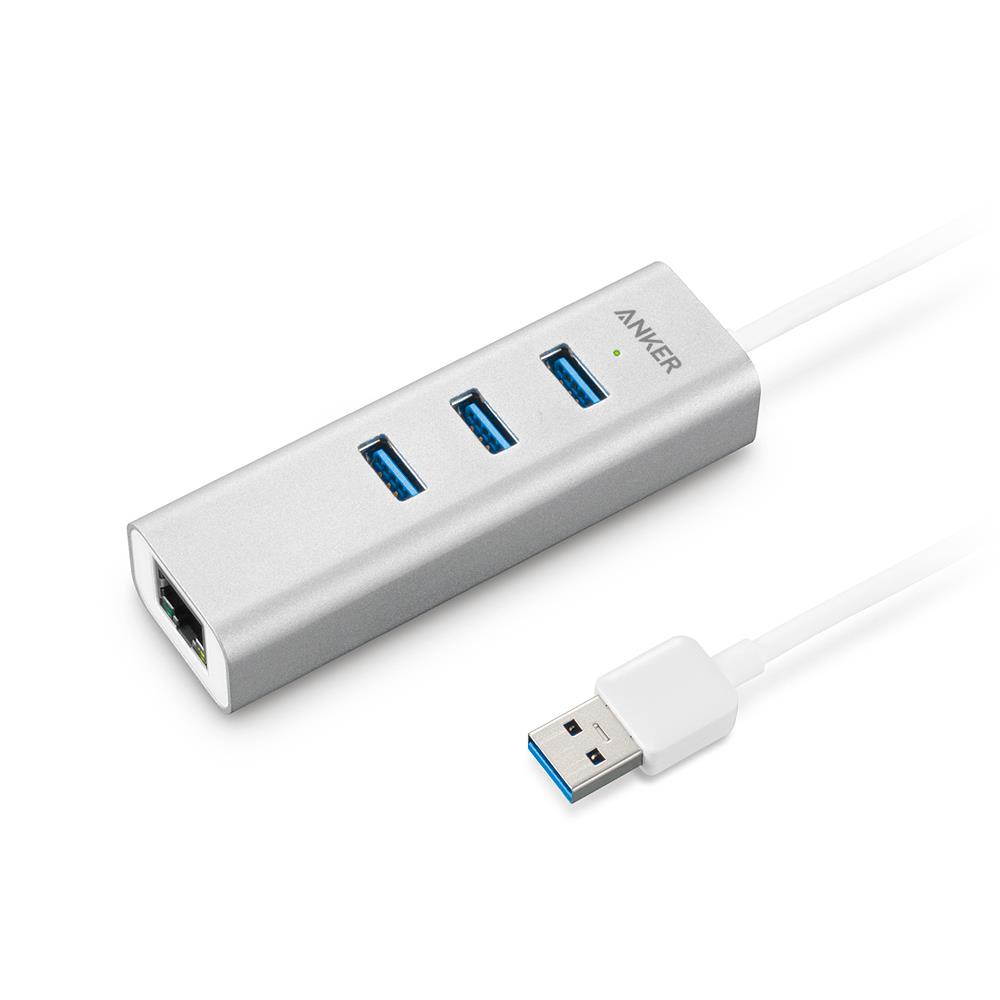 Anker Unibody Aluminum 3-Port USB 3.0 and Gigabit Ethernet Hub with 1.3ft / 40cm USB 3.0 Cable [Ethernet Port RTL8153 Chipset + USB Ports VL812 Chipset]