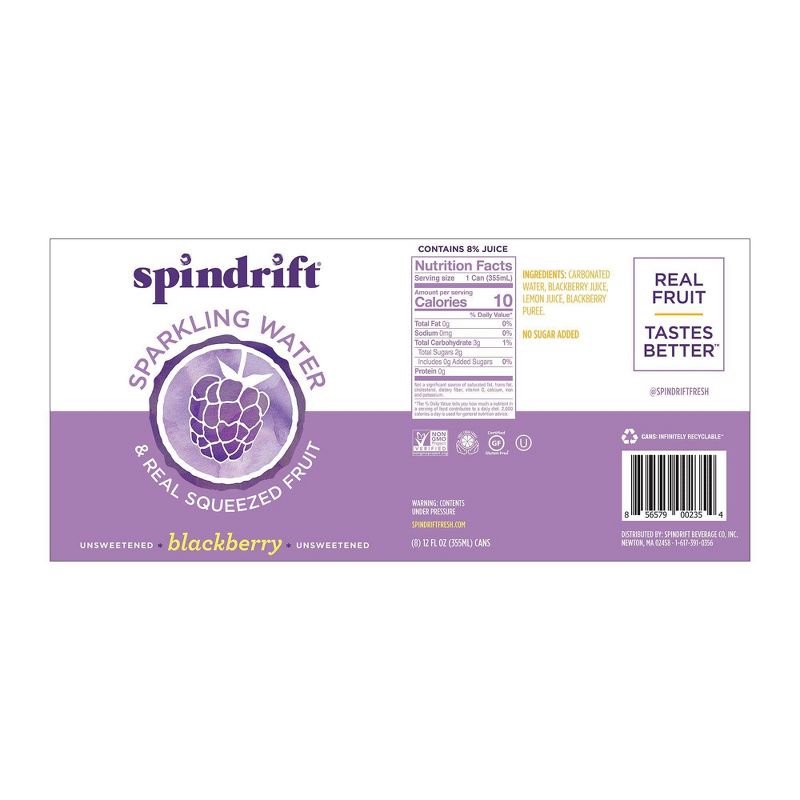 Spindrift Sparkling Water Blackberry -8pk/12 fl oz Cans