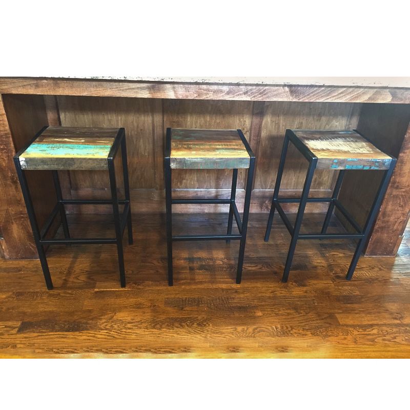 Industrial Reclaimed Wood and Iron Stool - (31H x 14W x 14D) - Natural - Timbergirl