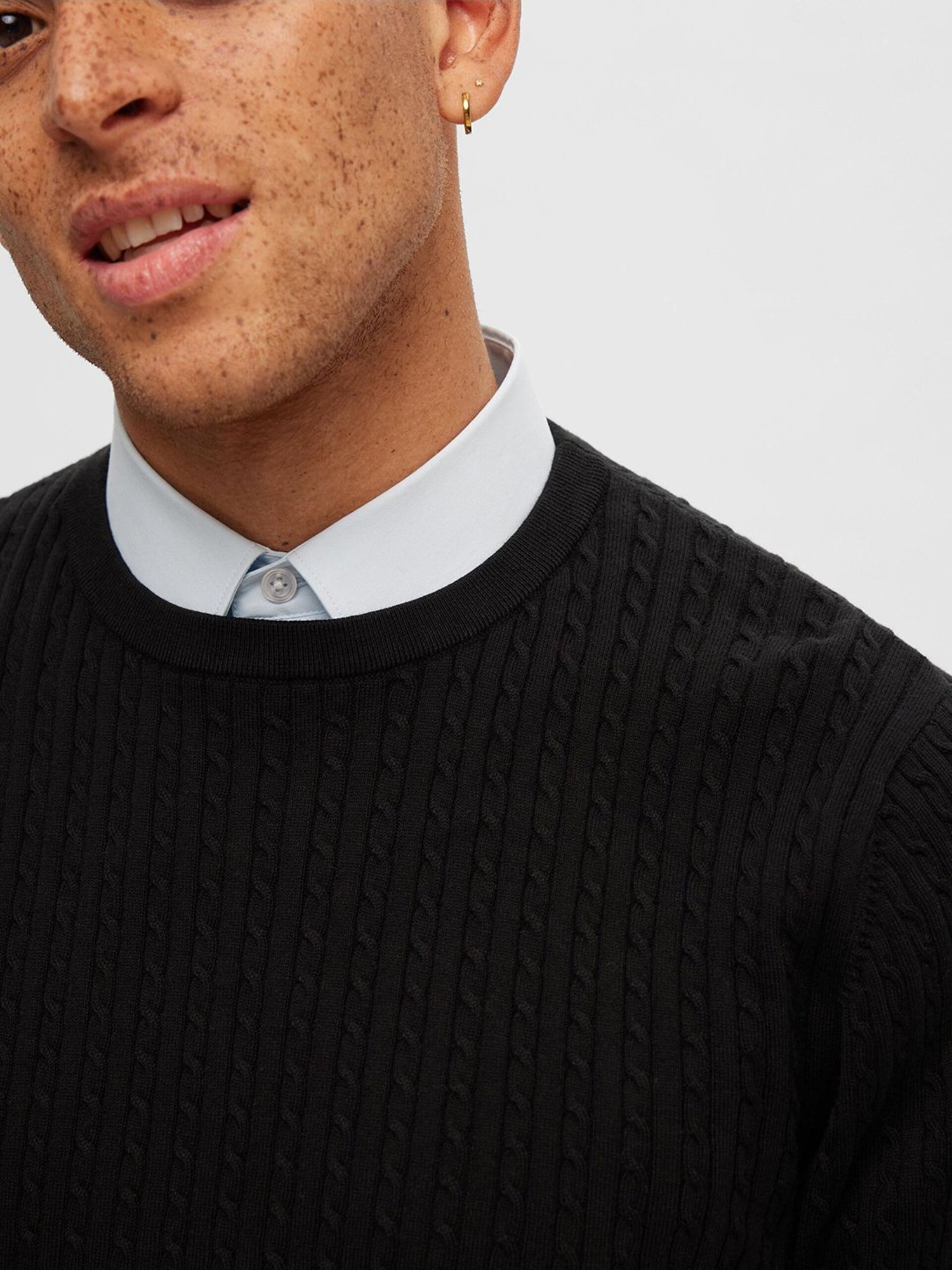 SELECTED HOMME Black Regular Fit Textured Cotton Sweater