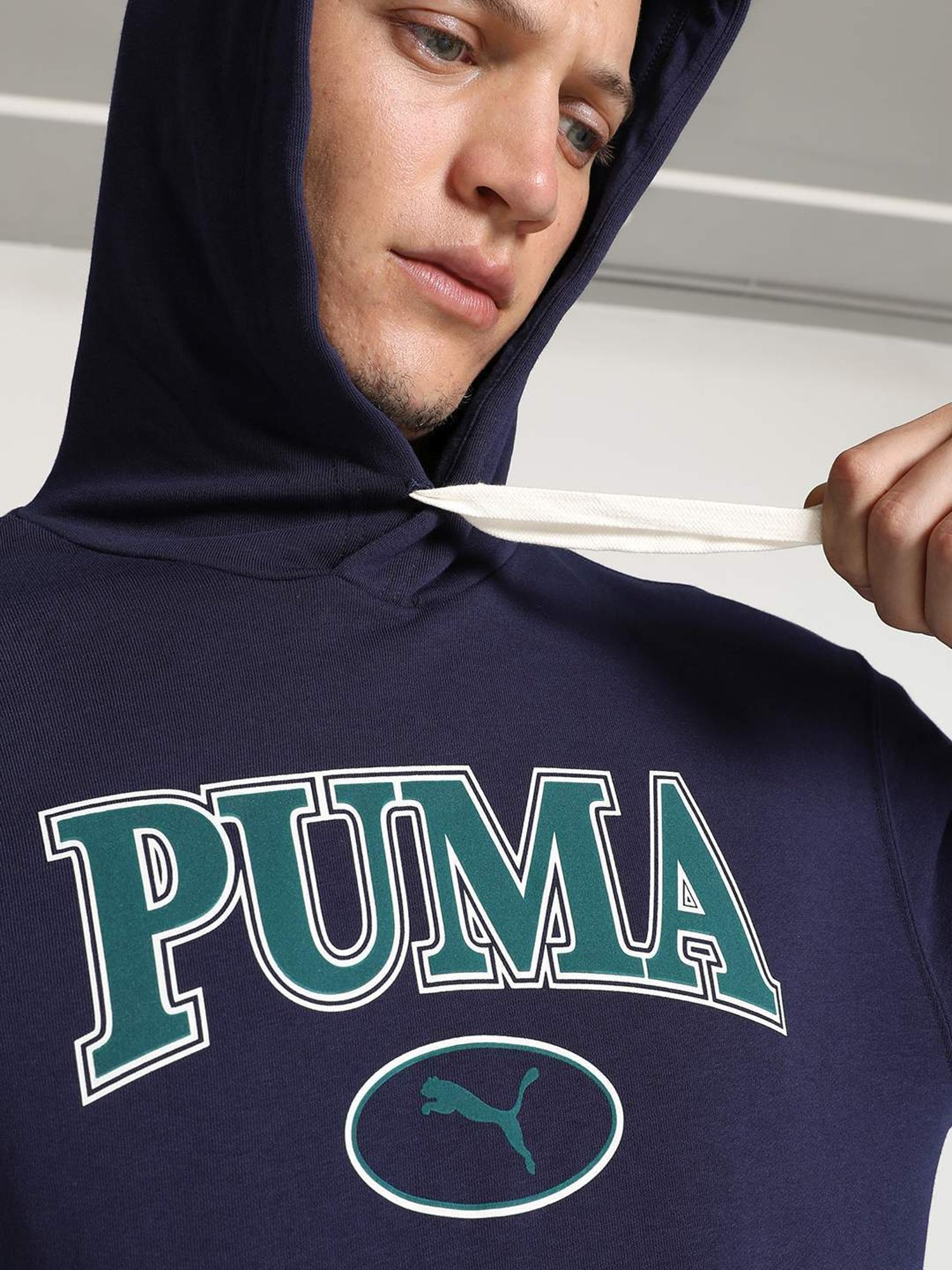 Puma Navy Regular Fit Printed Hooded Sweatshirt