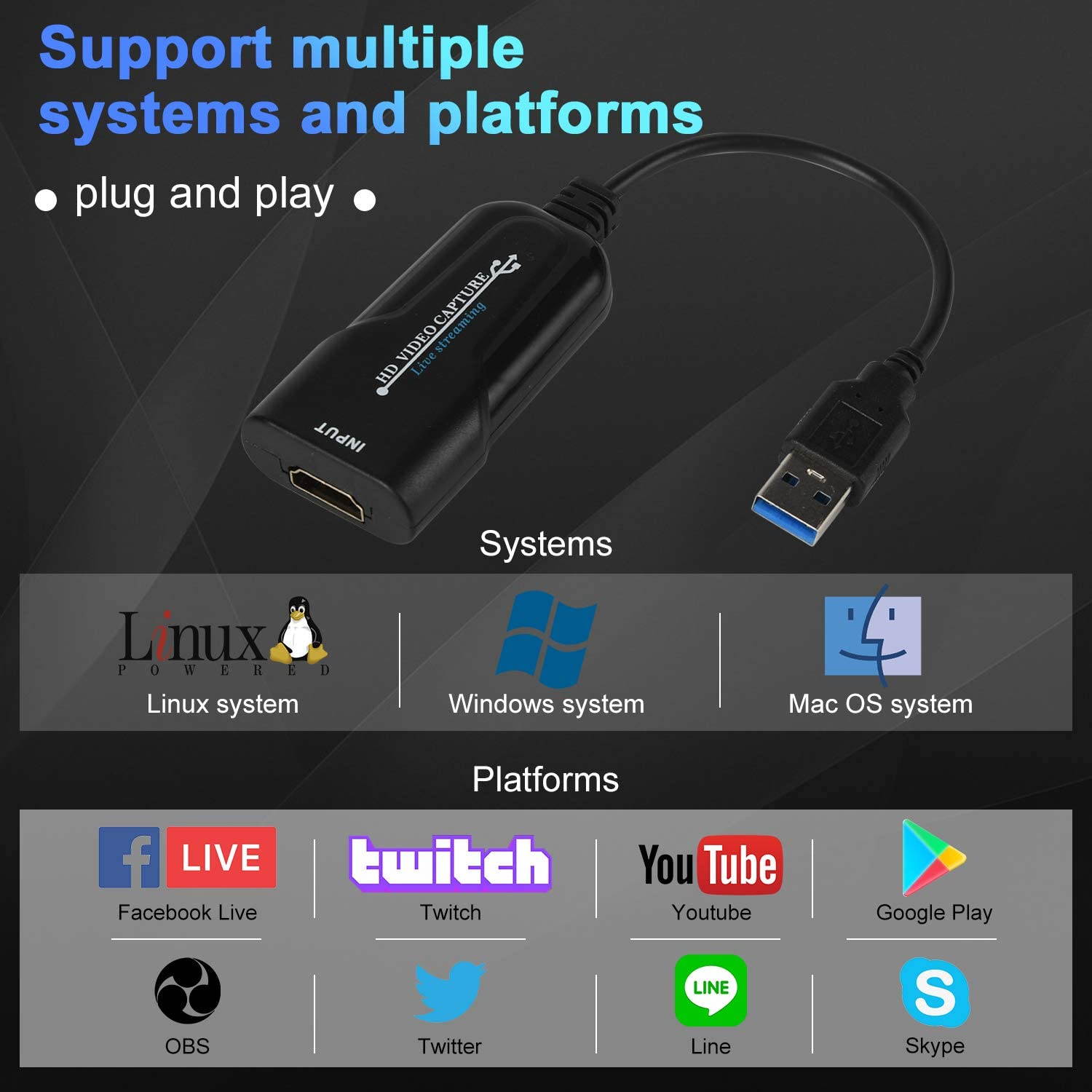DIGITNOW Audio Video Capture Card, Full HD UP to 1080P HDMI to USB 2.0 Live Video Recorder Game Capture Card for Live Broadcasting, High Definition Acquisition
