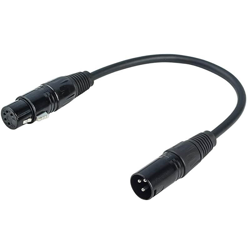 XLR Male 3 Pin to XLR Female 5 Pin DMX 512 Turnaround DMX Stage Light Cable by  XLR3M to XLR5F Adaptor Cable 12inch 2Pack