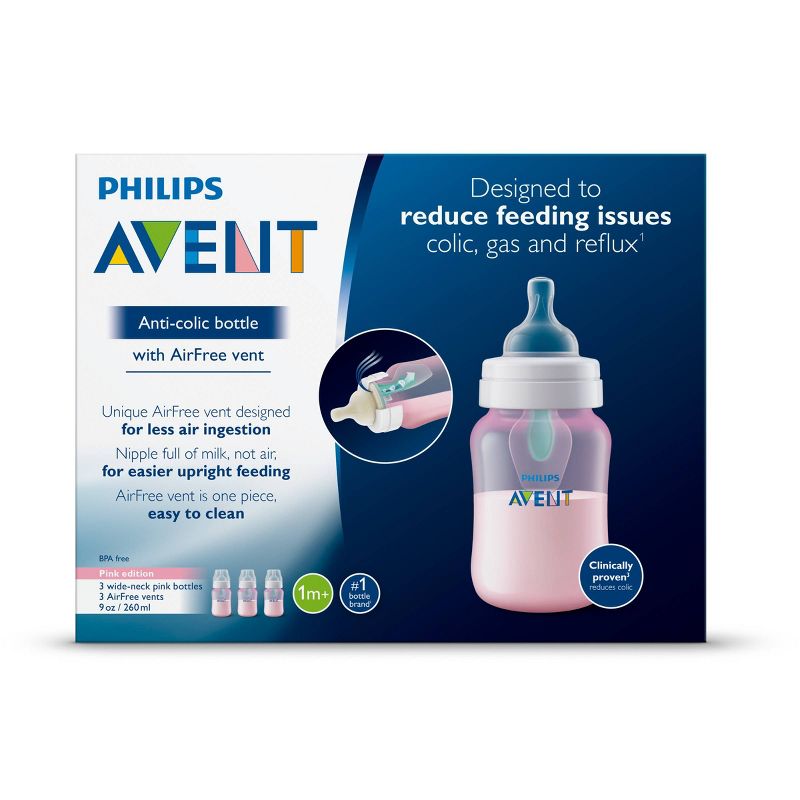 Philips Avent Anti-colic Bottle With AirFree vent - Pink - 9oz/3pk
