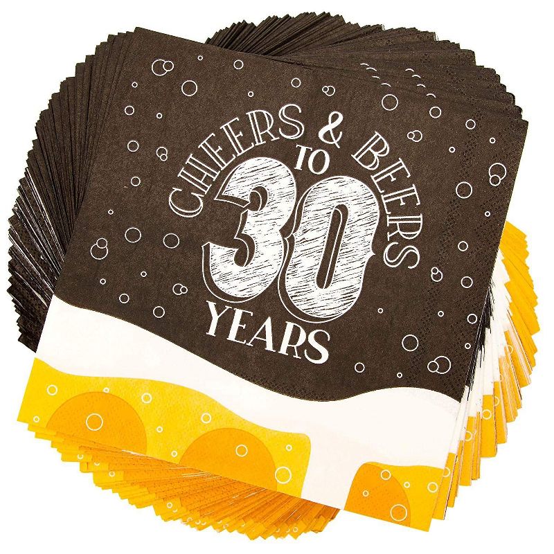 Sparkle and Bash 100Pcs Cheers Beers to 30 Years Disposable Paper Napkin 6.5" for Birthday Party D'ecor Supplies