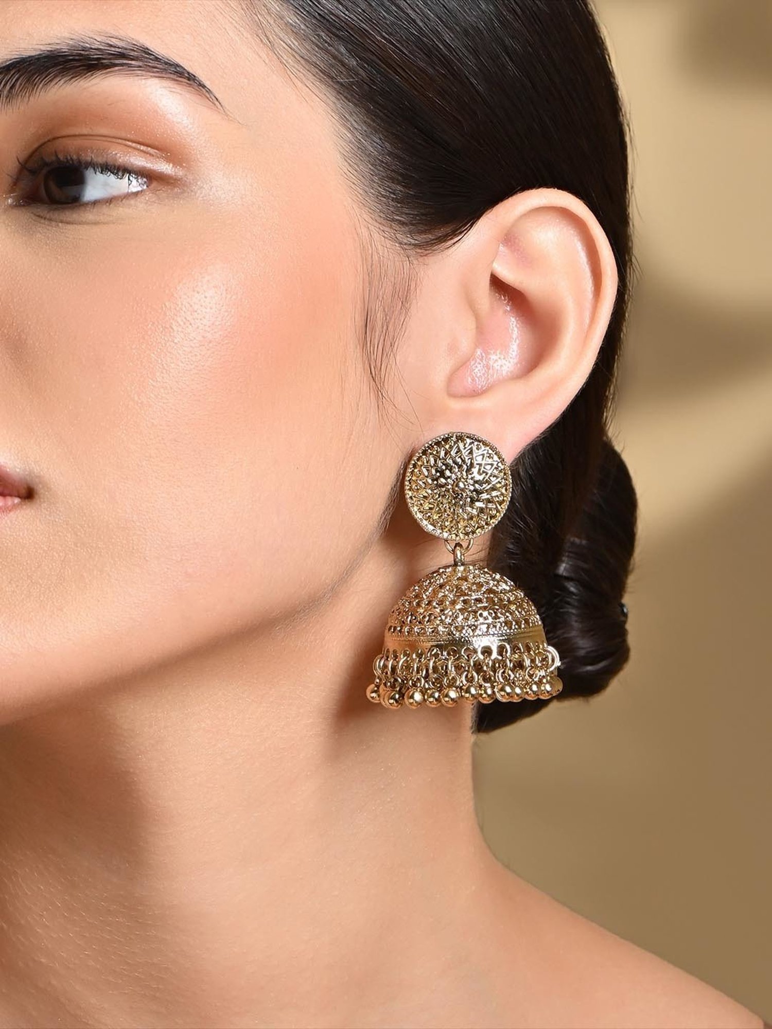 Fida Golden Ethnic Jhumki Earrings for Women