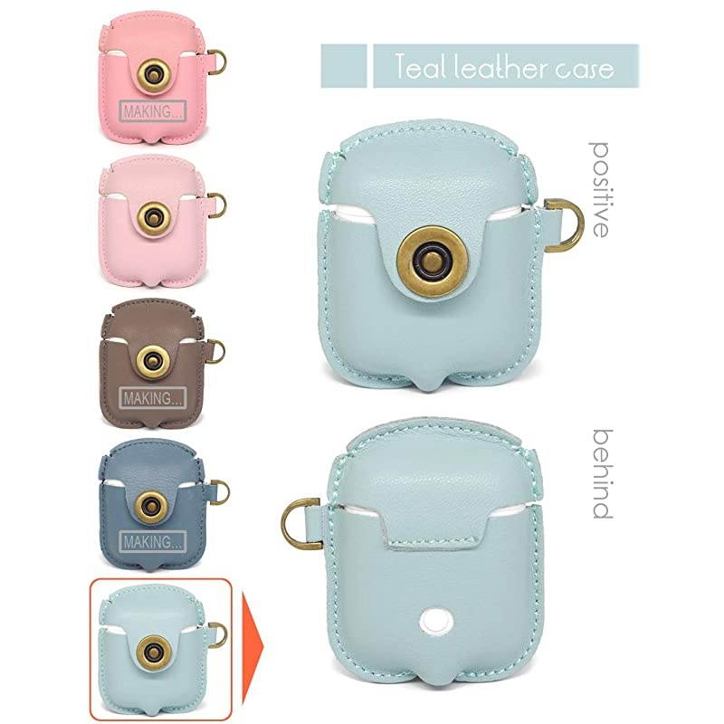 Leather AirPods Case cover Accessories Cute KitsAirPods Protective Cover and Skin for Compatible Apple Airpods Keychain Charging Case with Airpods Ear HookAirpod 1 StrapsAirpods 2 Grips red