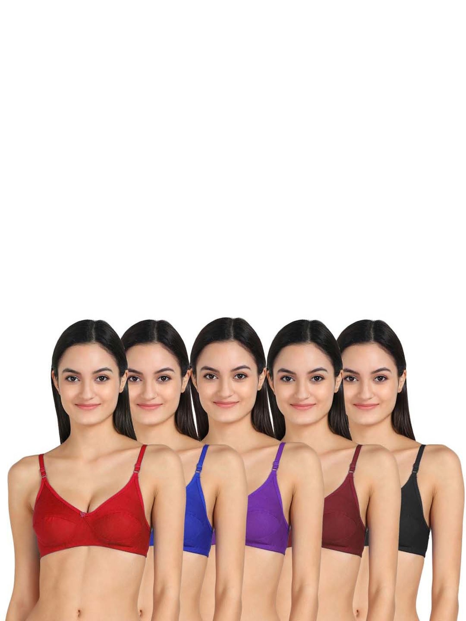 AROUSY Blue & Red Cotton Everyday Bras - Pack Of 5
