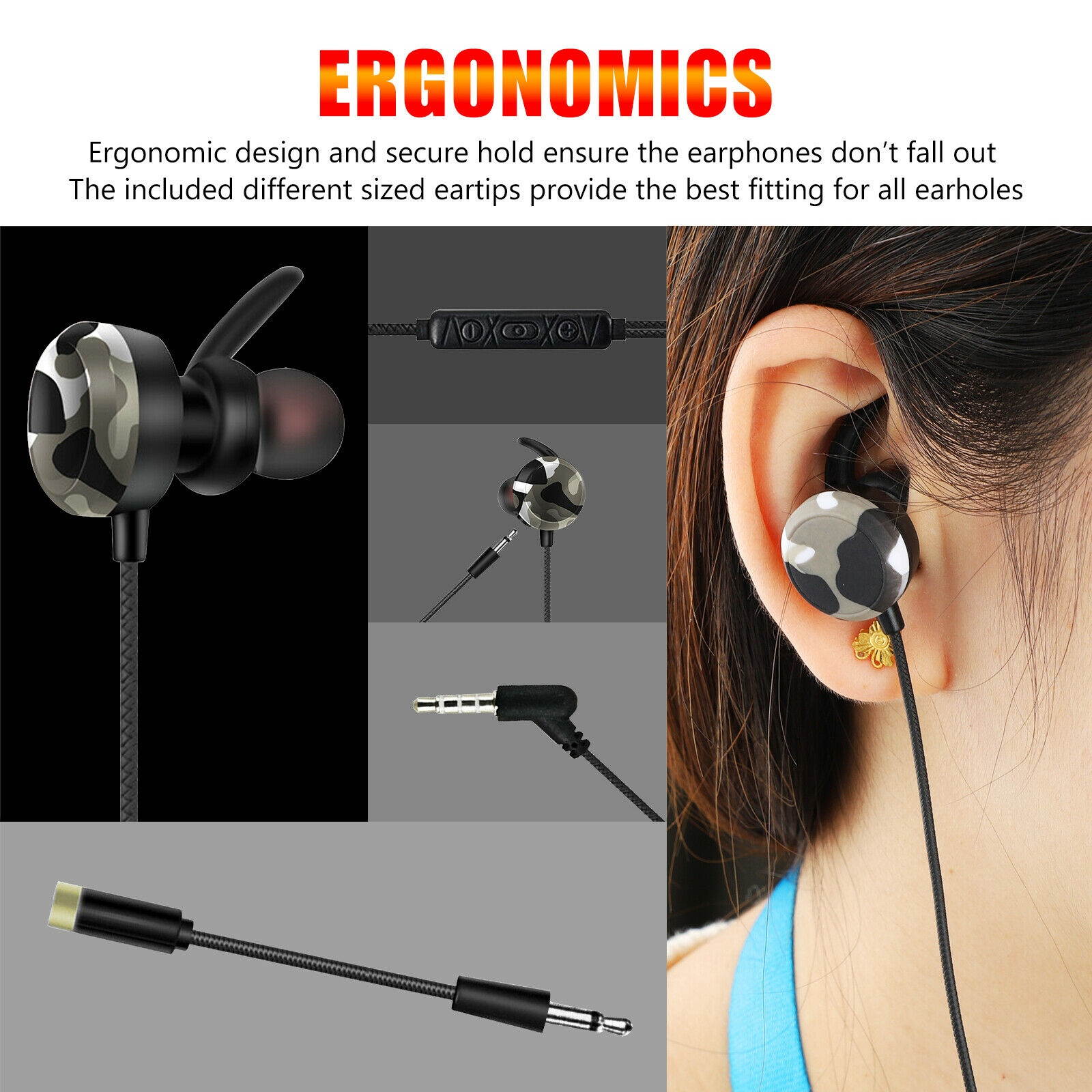 In-Ear Gaming Headset Earbuds Stereo Earphone With Mic For Phone PC Xbox One PS5