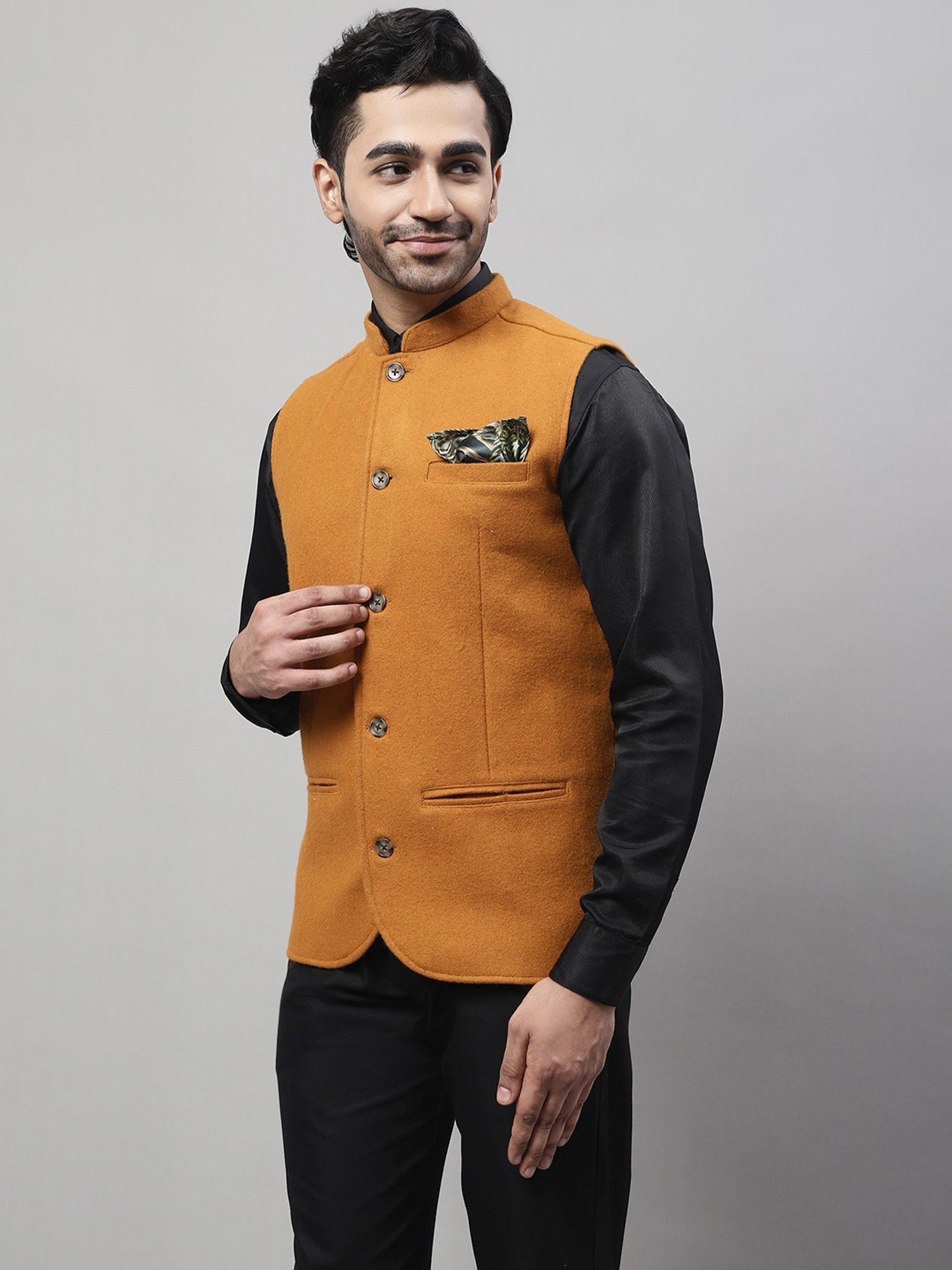 Even Orange Regular Fit Nehru Jacket