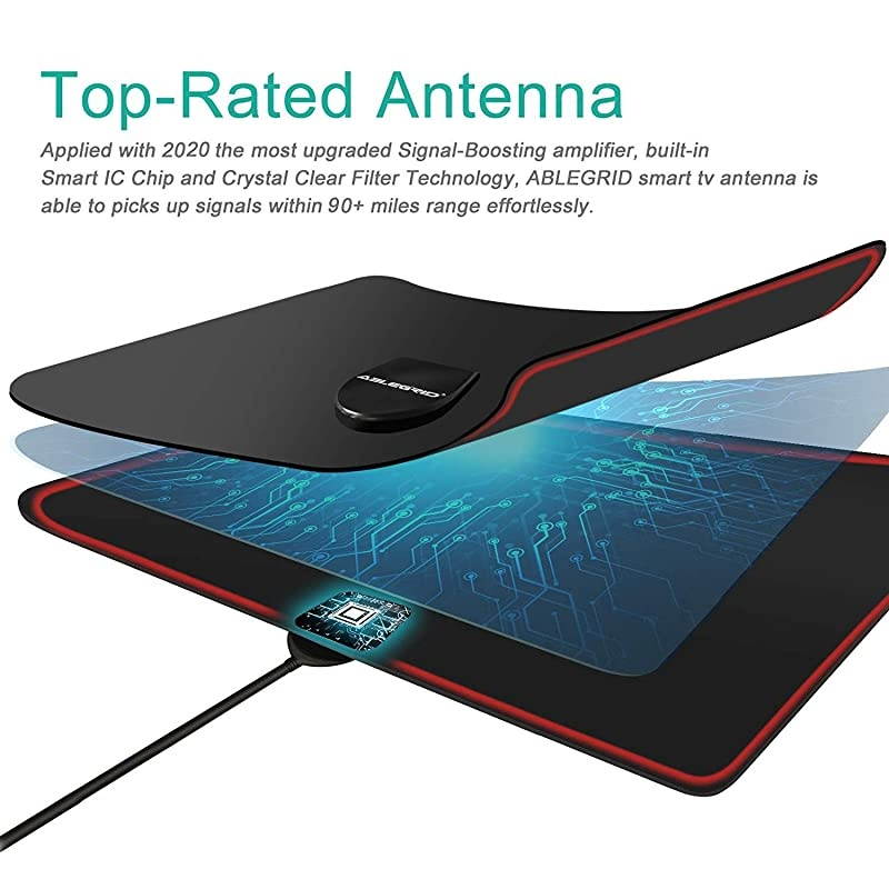 Antenna2020 Indoor Amplified Digital HDAntenna 90120 Miles Range 4K 1080P HD VHF UHF for Local Free Local HD Channels 18 FT Coax Cable