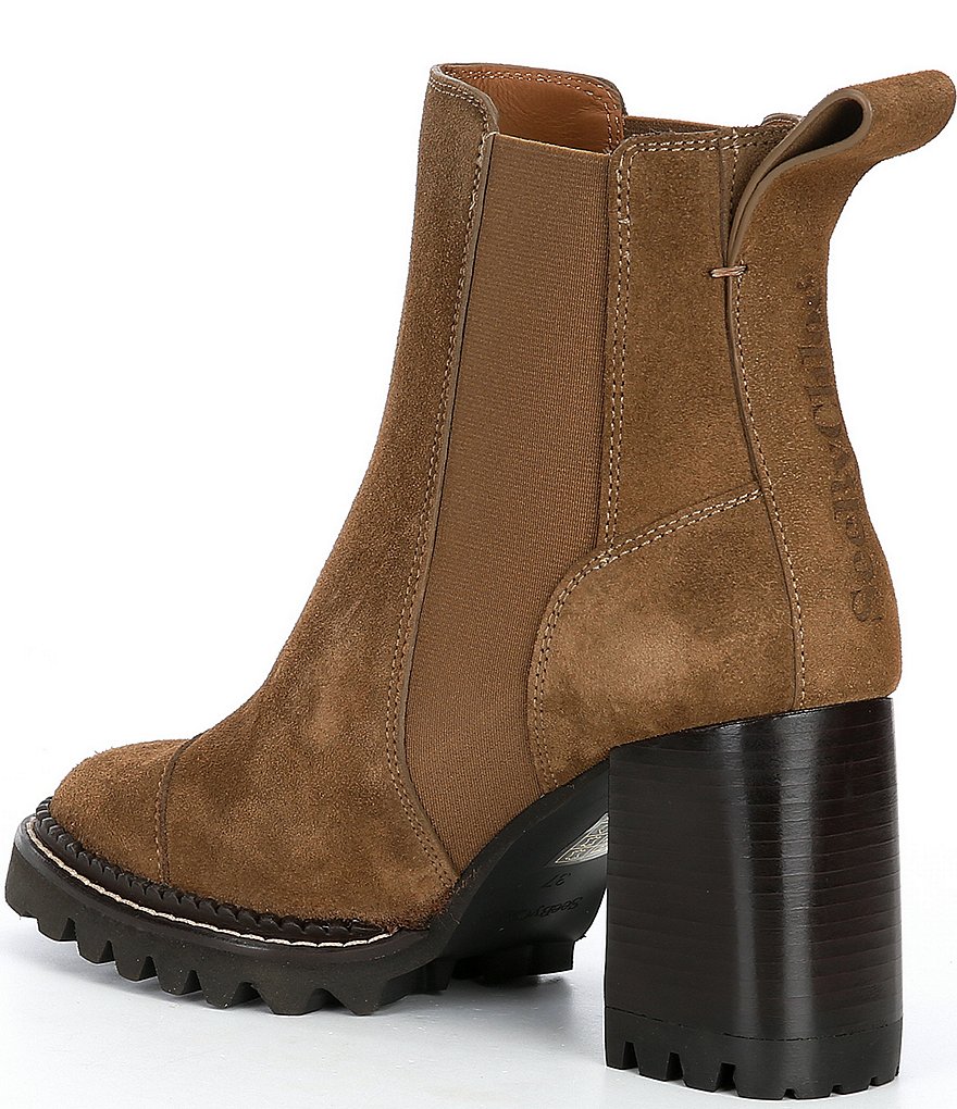 See By Chloe Mallory Suede Block Heel Lug Sole Chelsea Booties