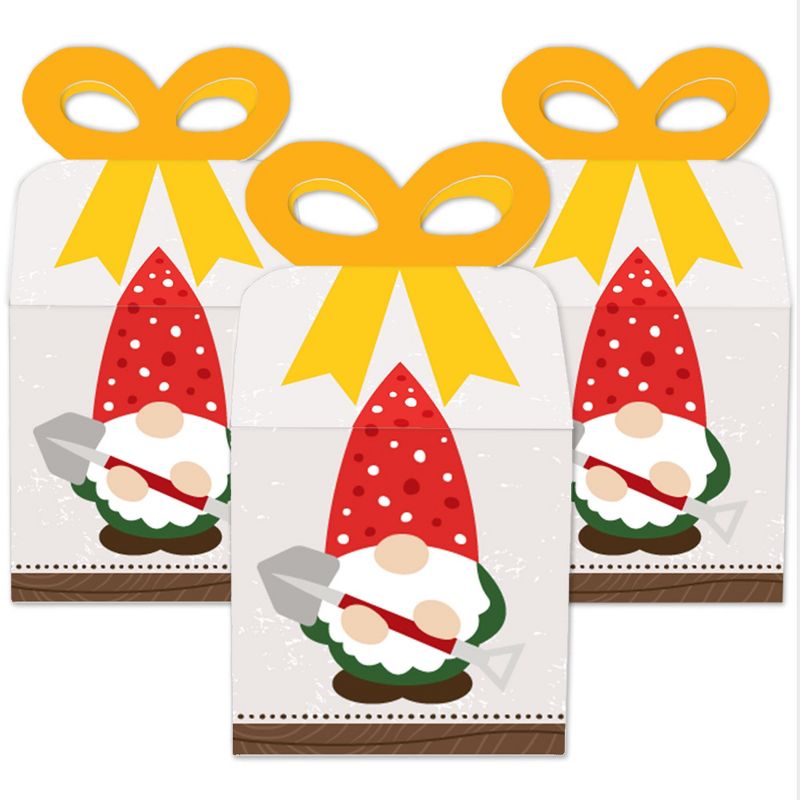 Big Dot of Happiness Garden Gnomes - Square Favor Gift Boxes - Forest Gnome Party Bow Boxes - Set of 12