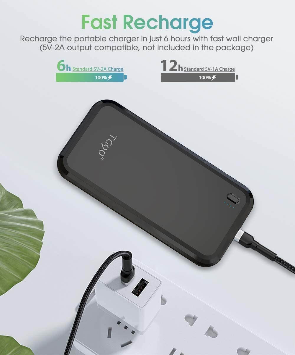 TG90 Power Bank 10000mAh Portable Battery Charger for Cell Phones External Battery Power Packs Ultra Slim Portable Phone Charger Compatible with iPhone Android Phone Smart Devices