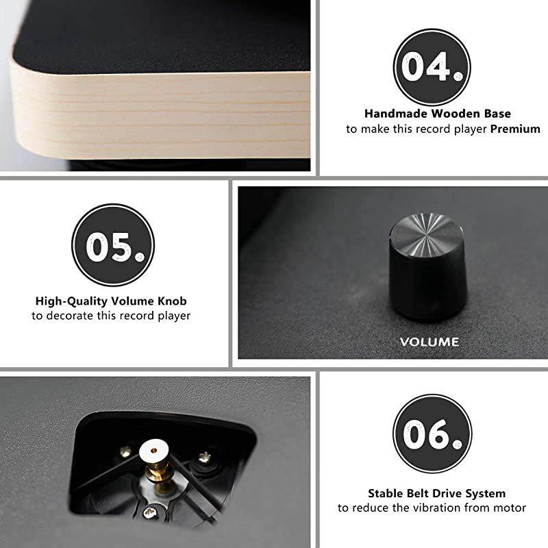 Bluetooth Vinyl Record Player, Belt-Drive Stereo Turntable for 3-Speed Vinyl Records with Convert Vinyl to Digital (Analog & USB), Built-in Speakers and RCA Output, Dark Brown