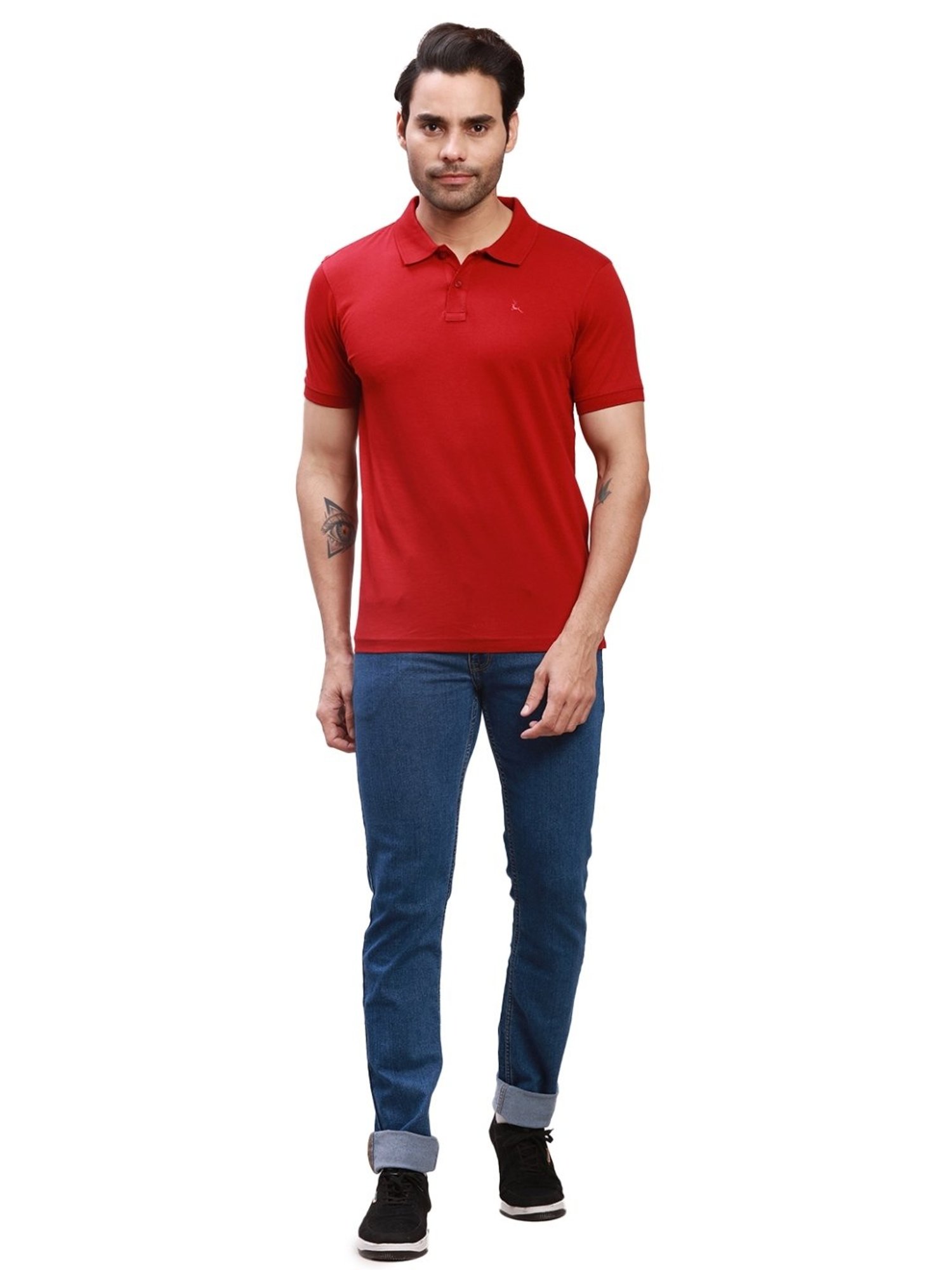 Parx Maroon Cotton Regular Fit Polo T-Shirt