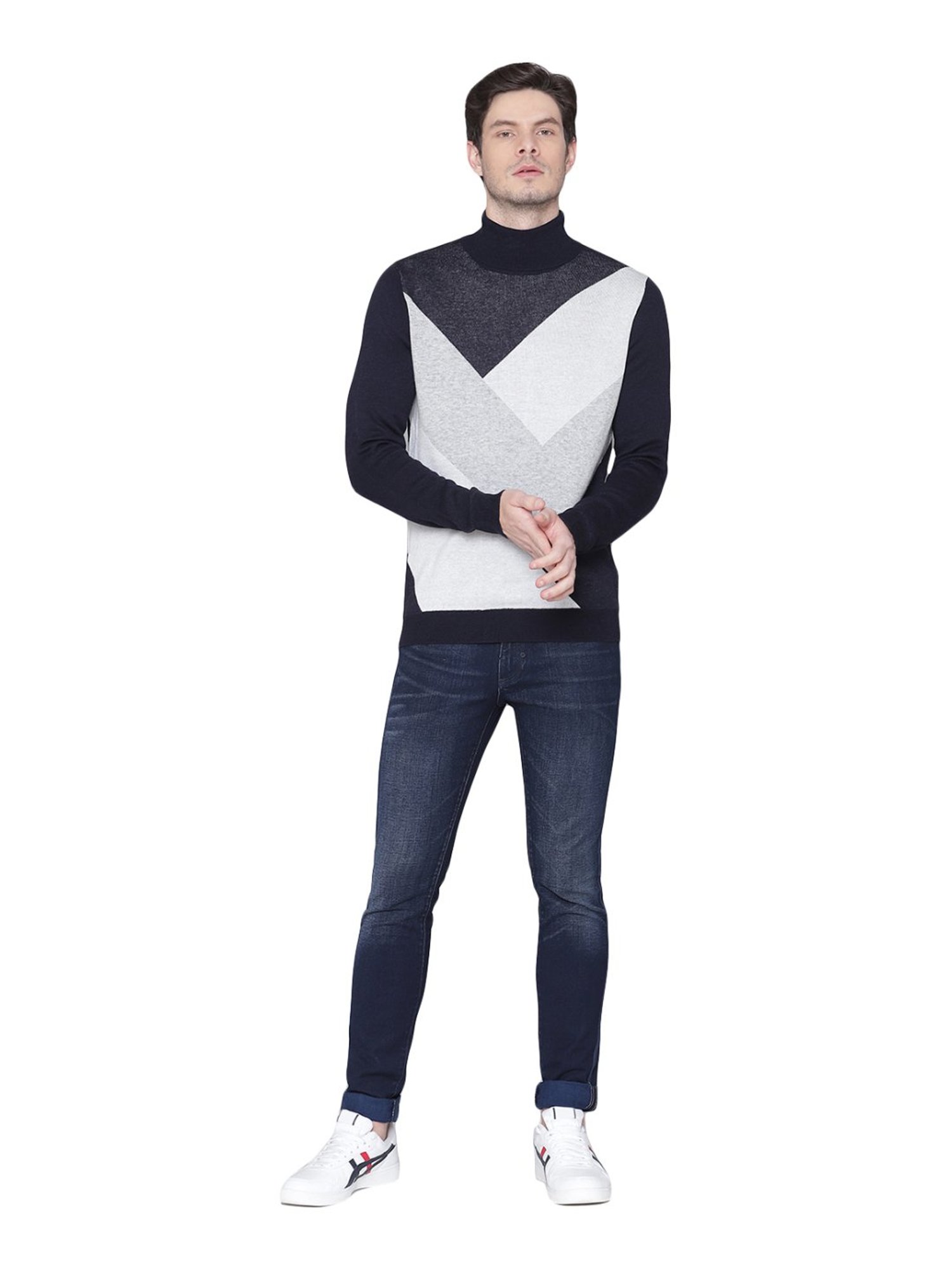 Antony Morato Navy & Grey Regular Fit Colour Block Sweater