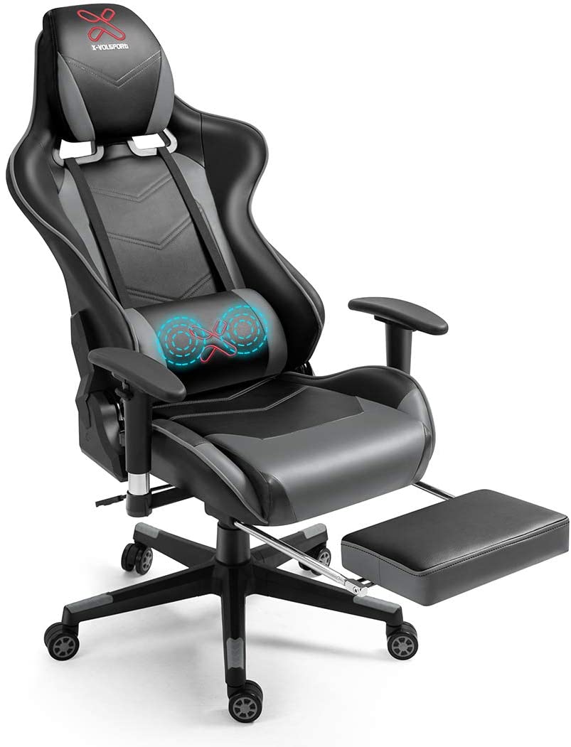 X-VOLSPORT Gaming Chair Office High Back Chair with Footrest, Racing Style PU Leather Ergonomic Computer Video Game Chair with Headrest and Lumbar Massage