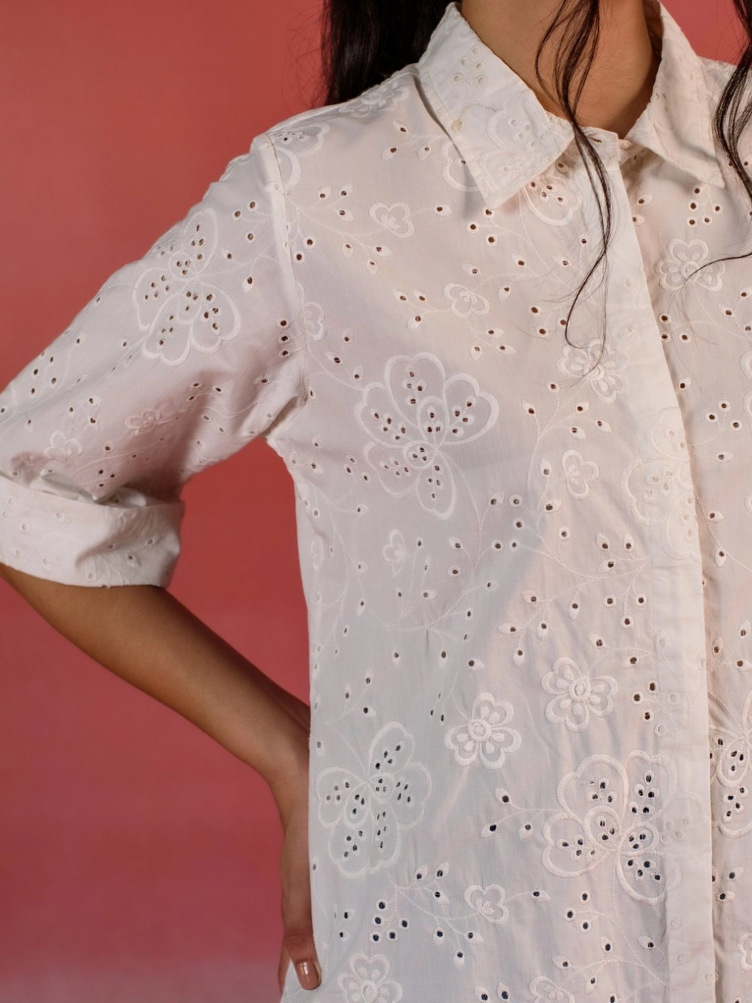 Kameez by Pooja White Embroidered Poplin Shirt