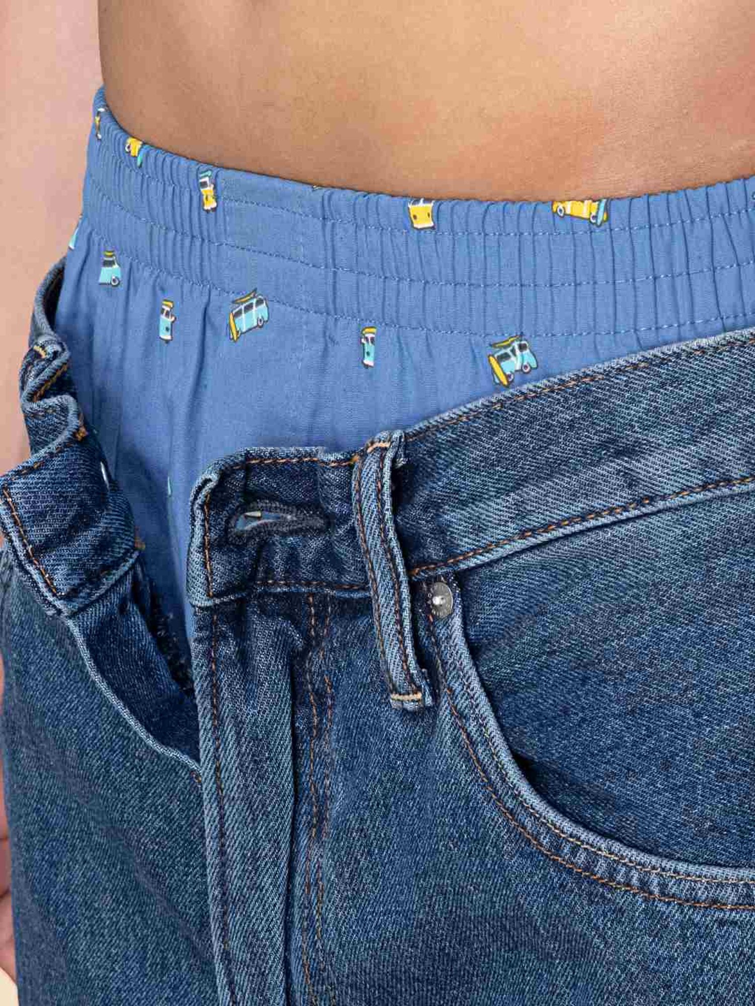 XYXX Surfboard Blue & Bus Blue Cotton Relaxed Fit Printed Boxers - Pack Of 2