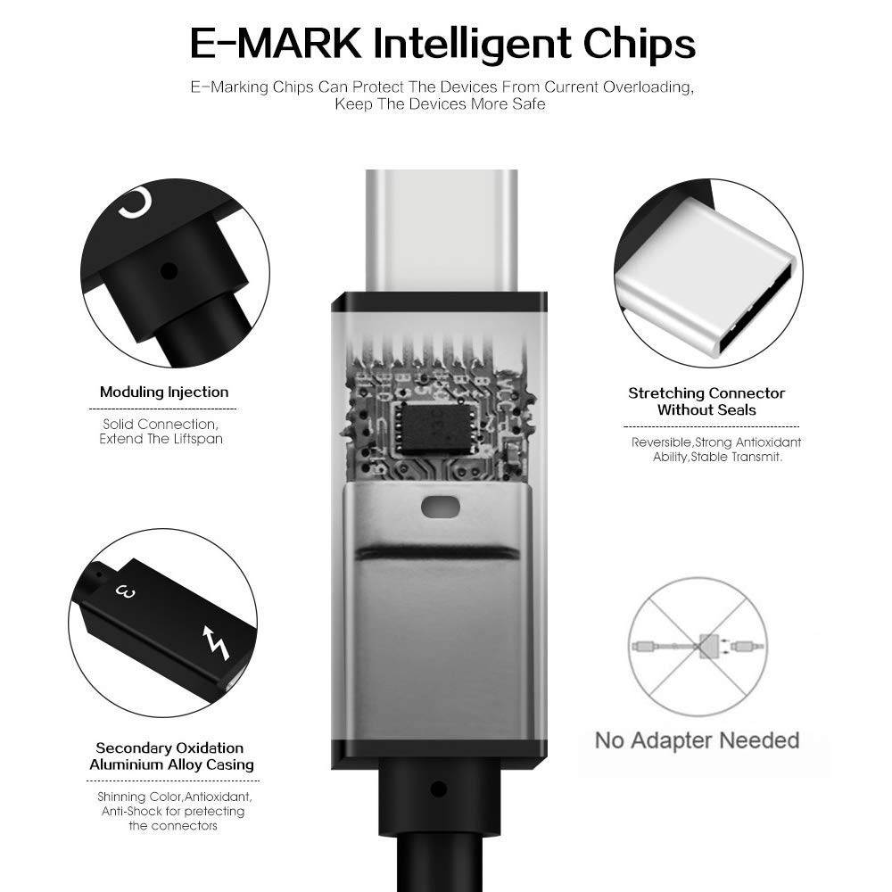 Thunderbolt 3 Cable (40Gbps) SuperSpeed [Intel Certified] USB-C to USB-C 100W TPE Dual 4k or Single 5k @60hz Display (2.6ft/40Gbps Thunderbolt 3 (TPE)