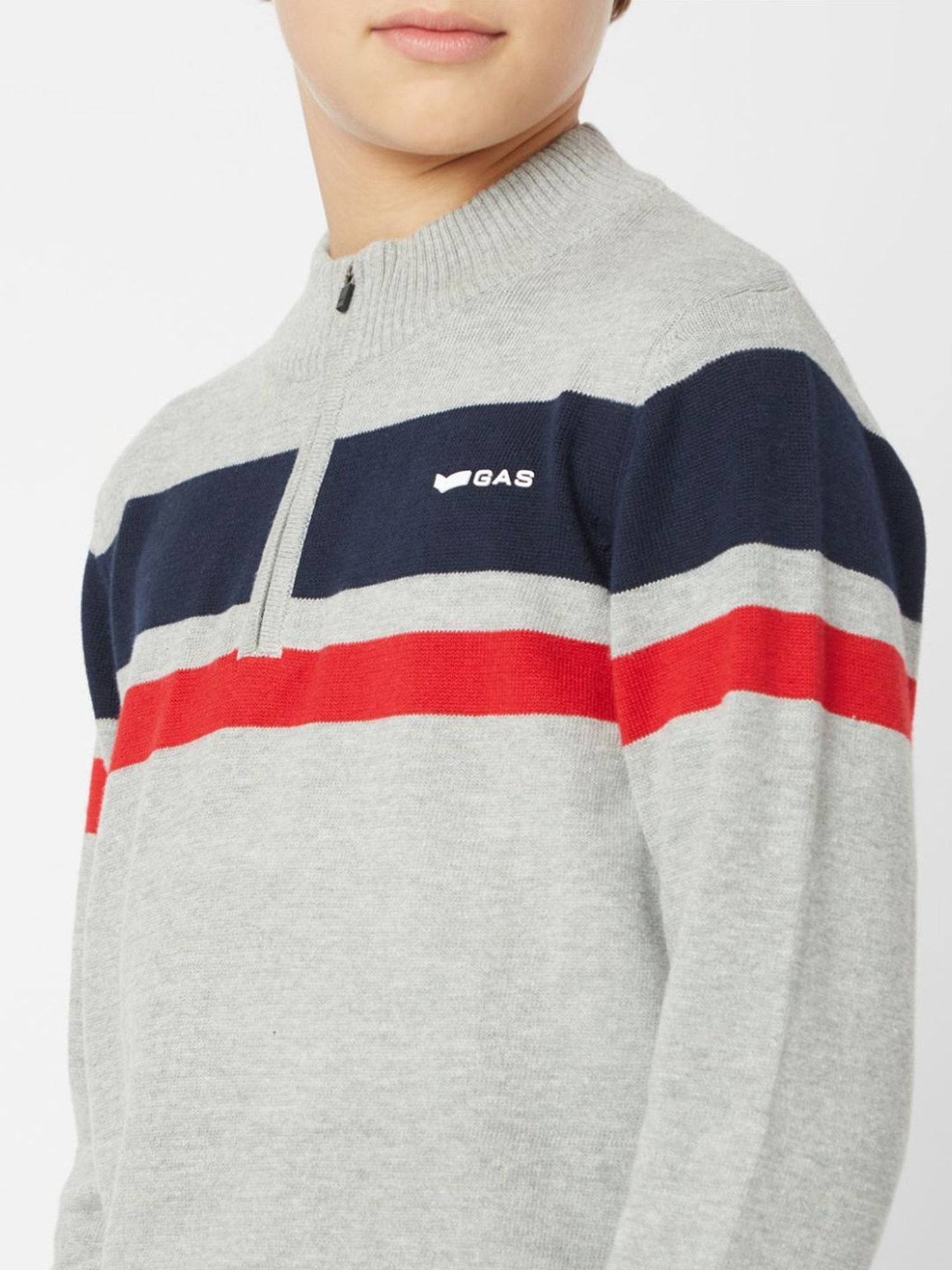 GAS Kids Grey & Navy Cotton Striped Full Sleeves Sweater