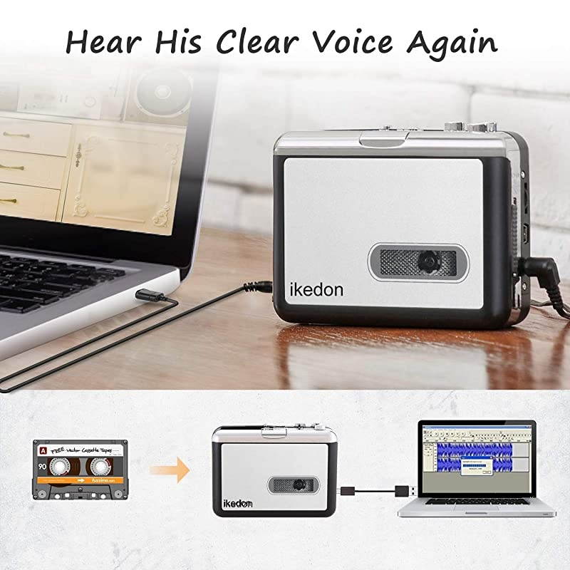Cassette Player,  Walkman Cassette Player Captures MP3 Audio Music Via USB, Tape Player with Headphones for Laptop & PC