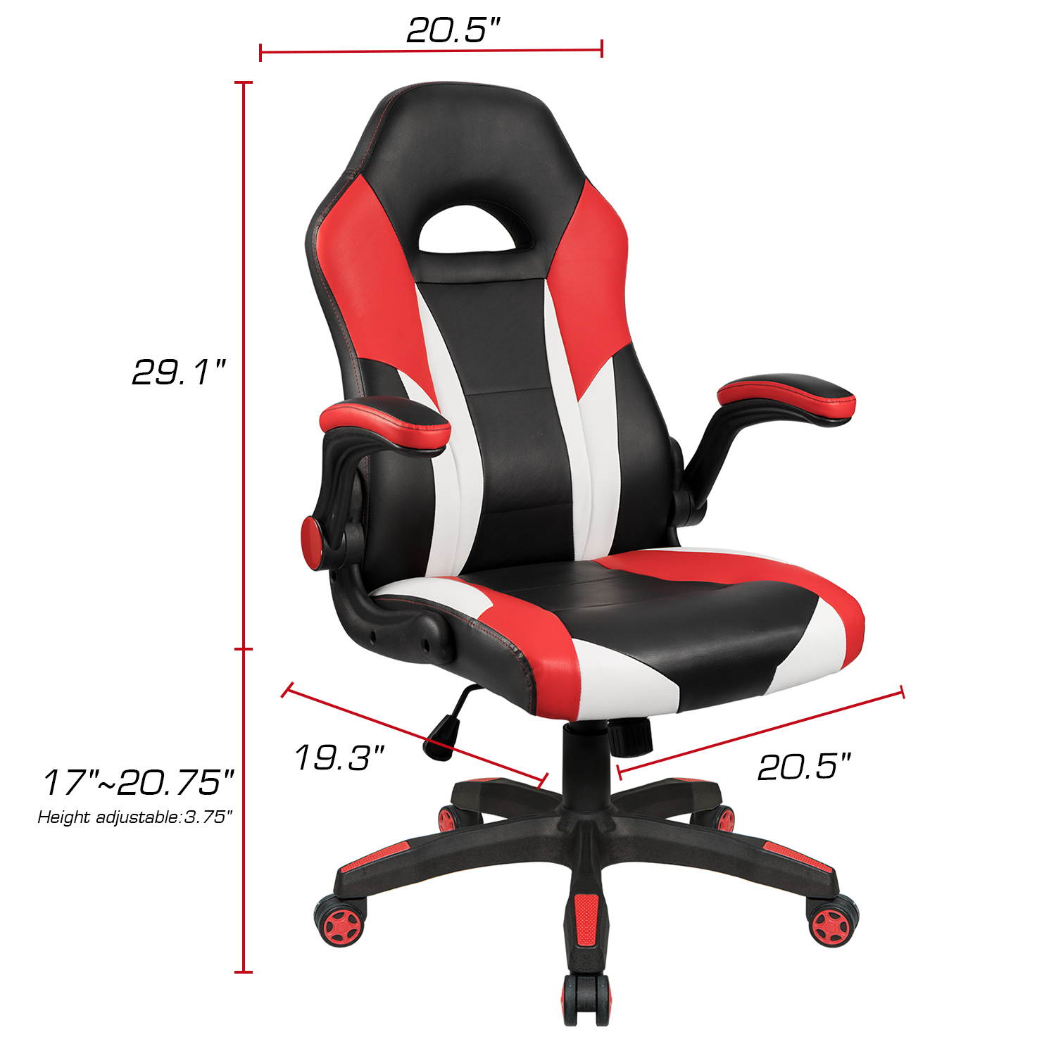 Homall Gaming Chair Office Computer Chair Racing Desk Chair Ergonomic High Back Adjustable Swivel Chair PU Leather Executive Chair for Adults with Flip Up Padded Arms (Red)