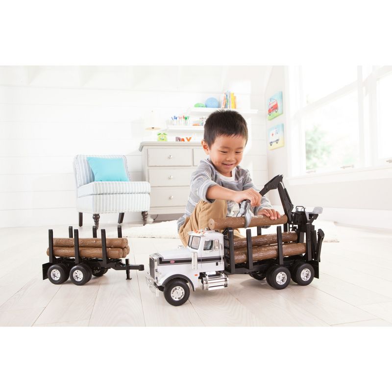 Big Farm Peterbilt Model 367 Logging Truck with PUP Trailer & Logs