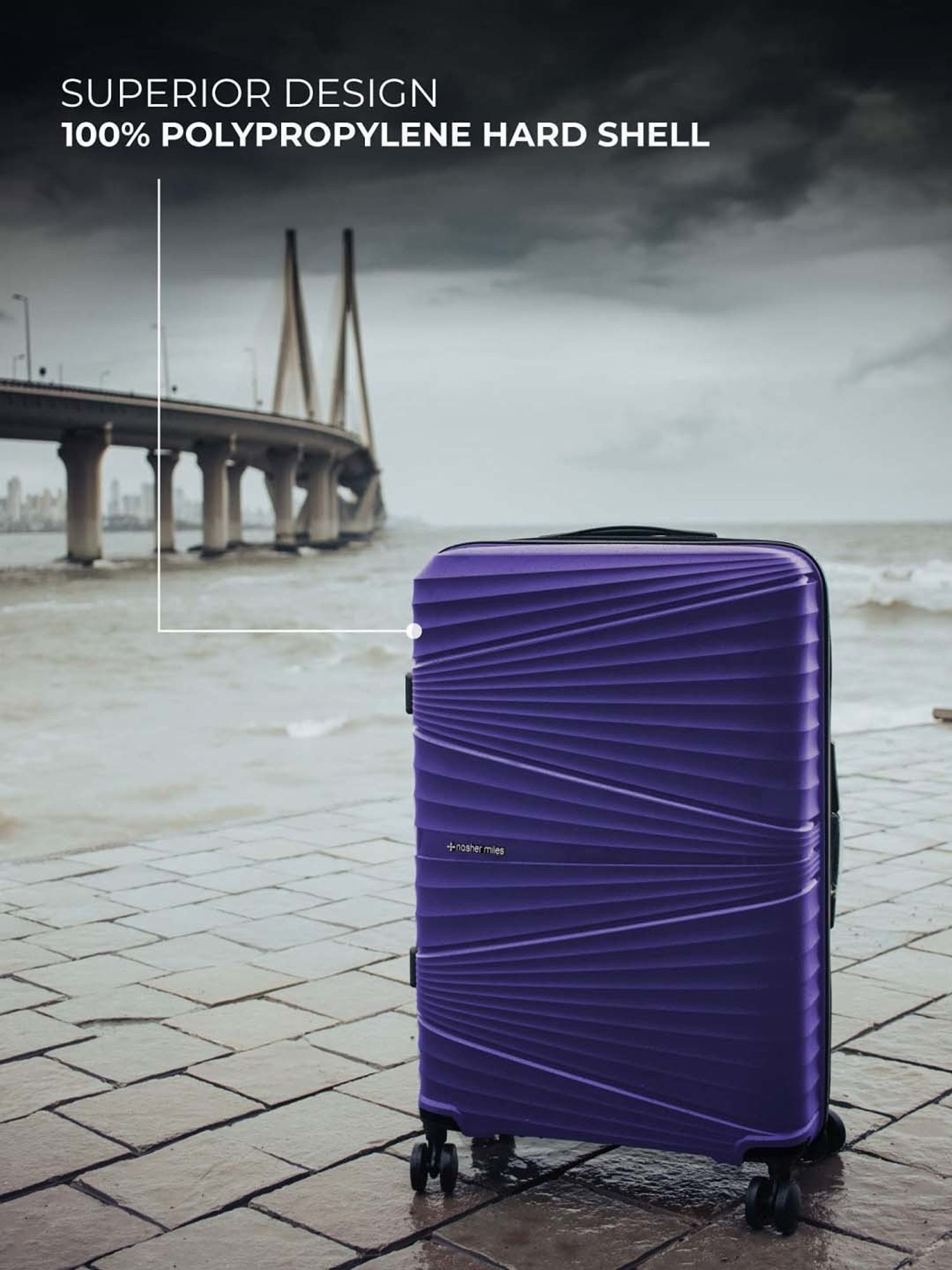 Nasher Miles Mumbai Hard-Sided Polypropylene Luggage Set of 3 Purple Trolley Bags (55, 65 & 75 cm)