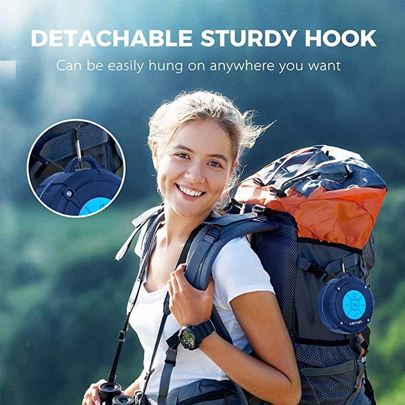 Shower Radios Waterproof Speaker with Louder HD Sound 4H Playtime Portable Wireless Speaker with Suction Cup Sturdy Hook Built in Mic for Bathroom Pool Beach Outdoor Blue