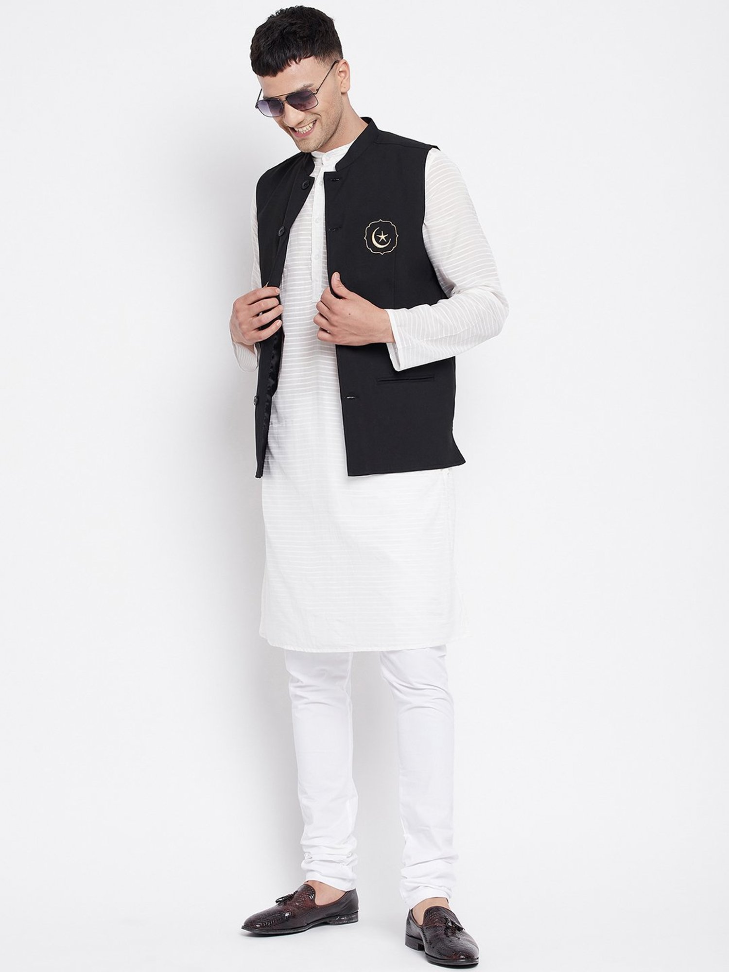 Even Black Mandarin Collar Nehru Jacket