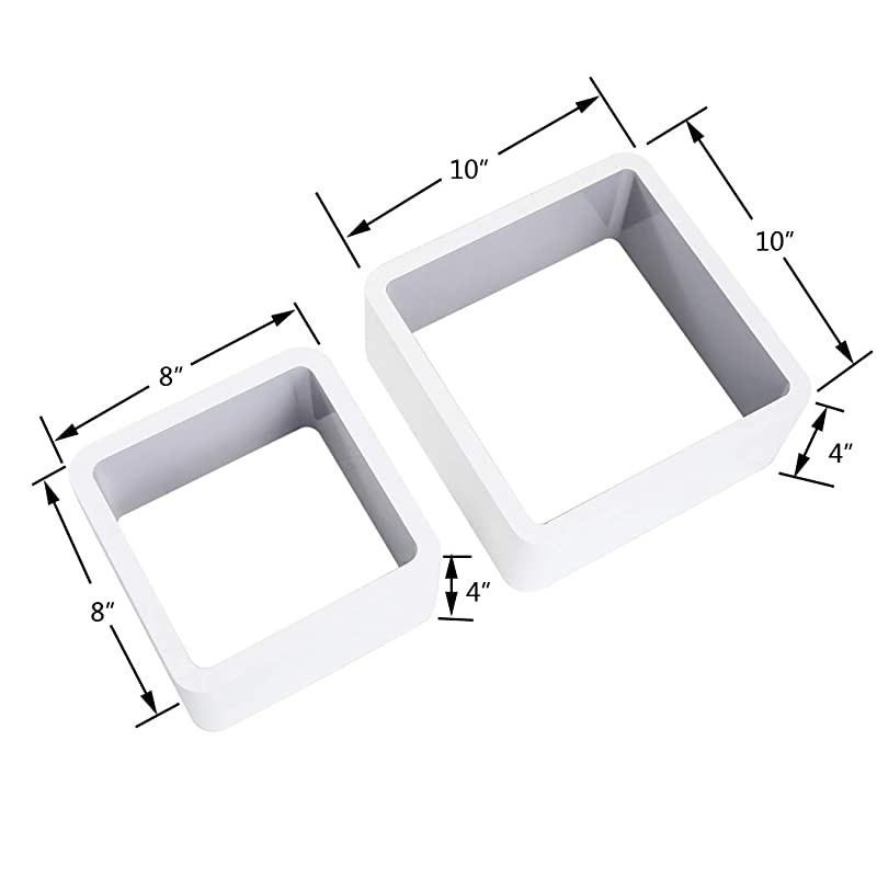 Set of 2 Cube Floating Shelves Wood Wall Shelves for Home Decoration Storage Display Rack White+Gray