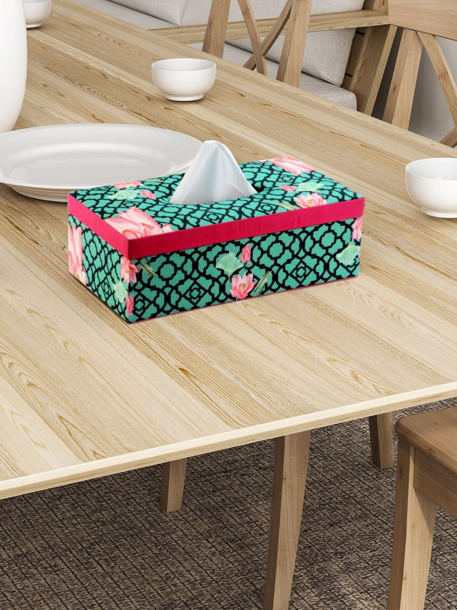 Karo Tapi Printed Multicolor Wood Tissue Box