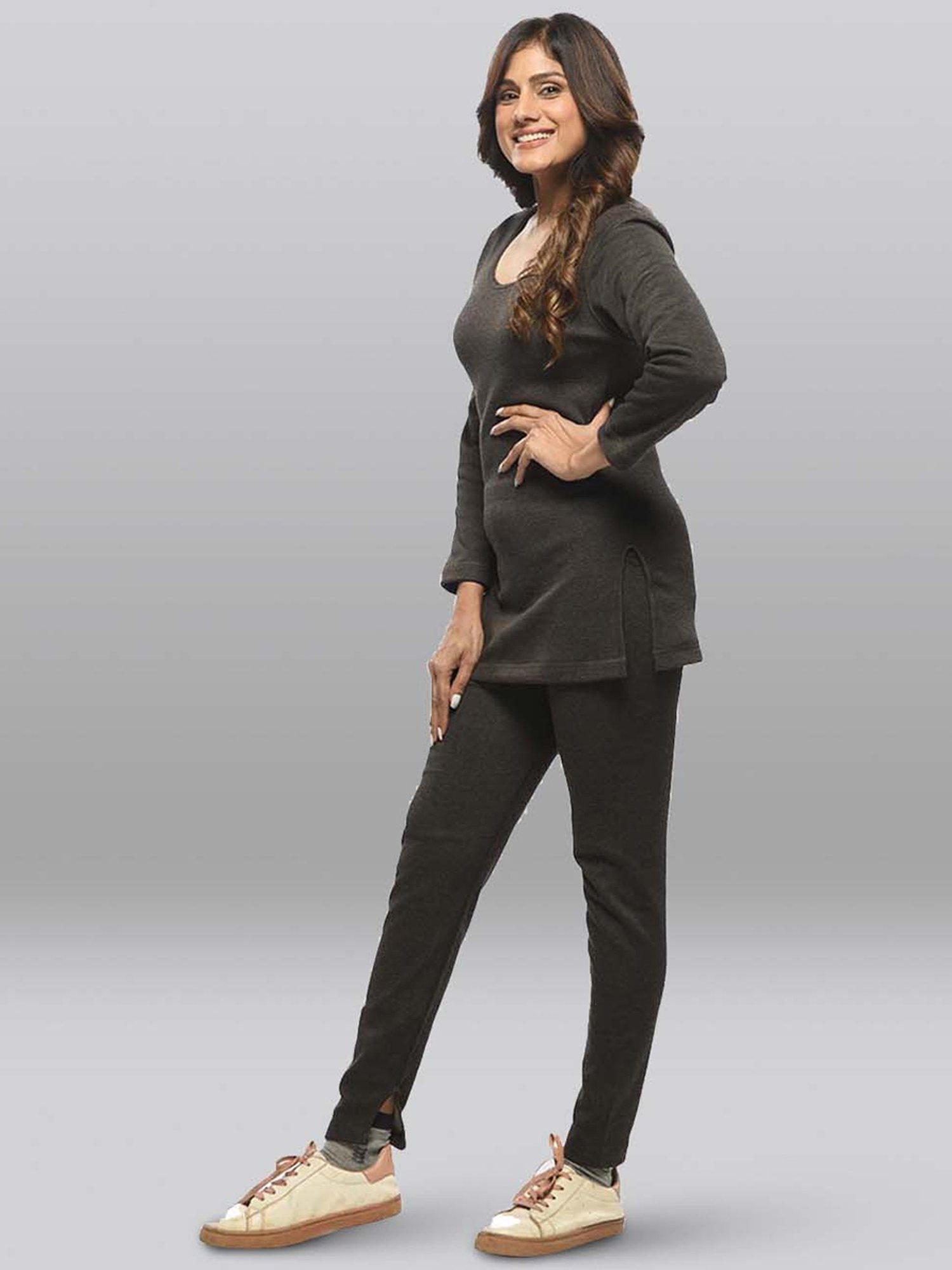 LUX Inferno Black & Blue Plain Long Top Leggings Set - Pack Of 2