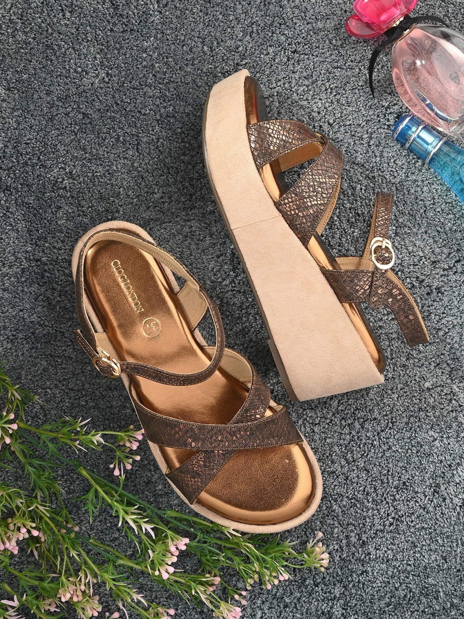 Clog London Women's Copper Ankle Strap Wedges