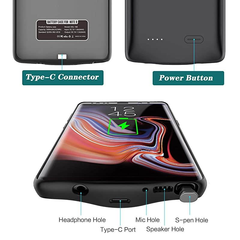 Case for Galaxy Note 9 ?5000mAh? Portable Rechargeable External Pack for Samsung Galaxy Note 9 Charger Case Slim Note 9 Protective Charging Case&mdash;&mdash;Black