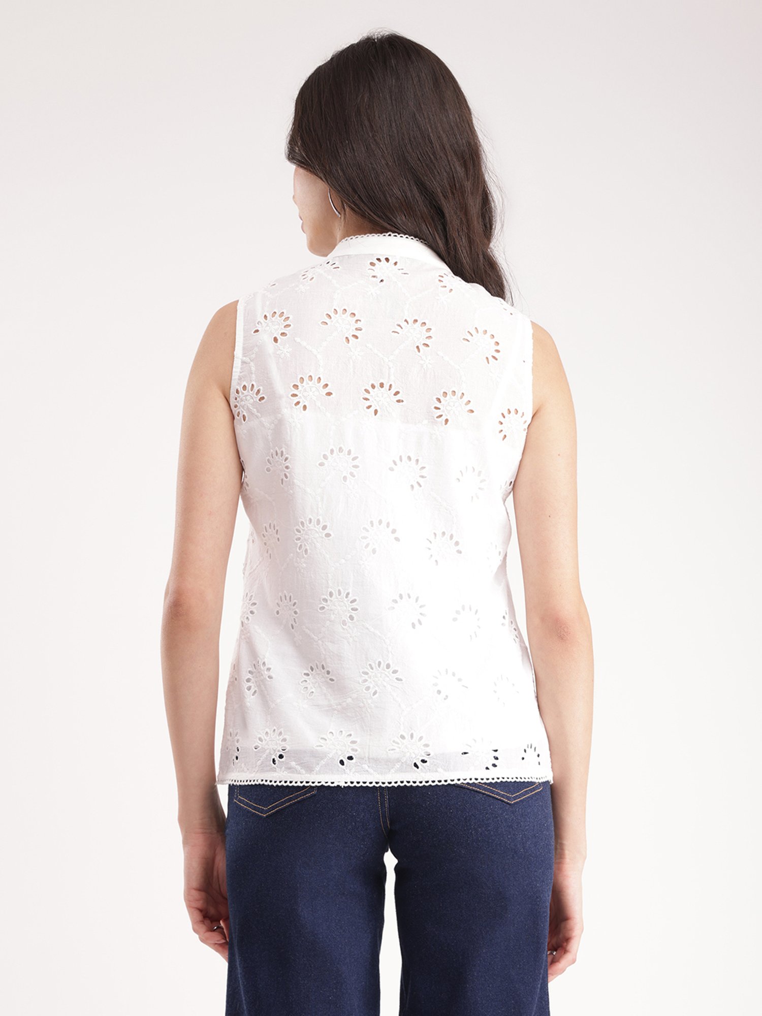 Fablestreet White Cotton Self Design Top