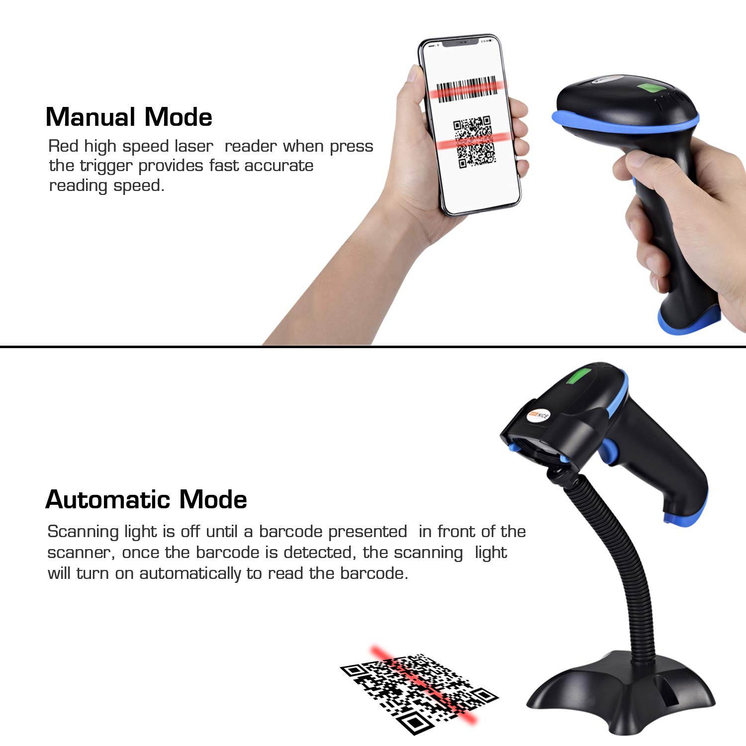 Werleo Wireless 2D Barcode Scanner 2 in 1 2.4GHz Wireless & USB 2.0 Wired 1D 2D Barcode Reader with Stand Datamatrix PDF417 QR Bar Code Scanner for Mobile Payment Computer Screen