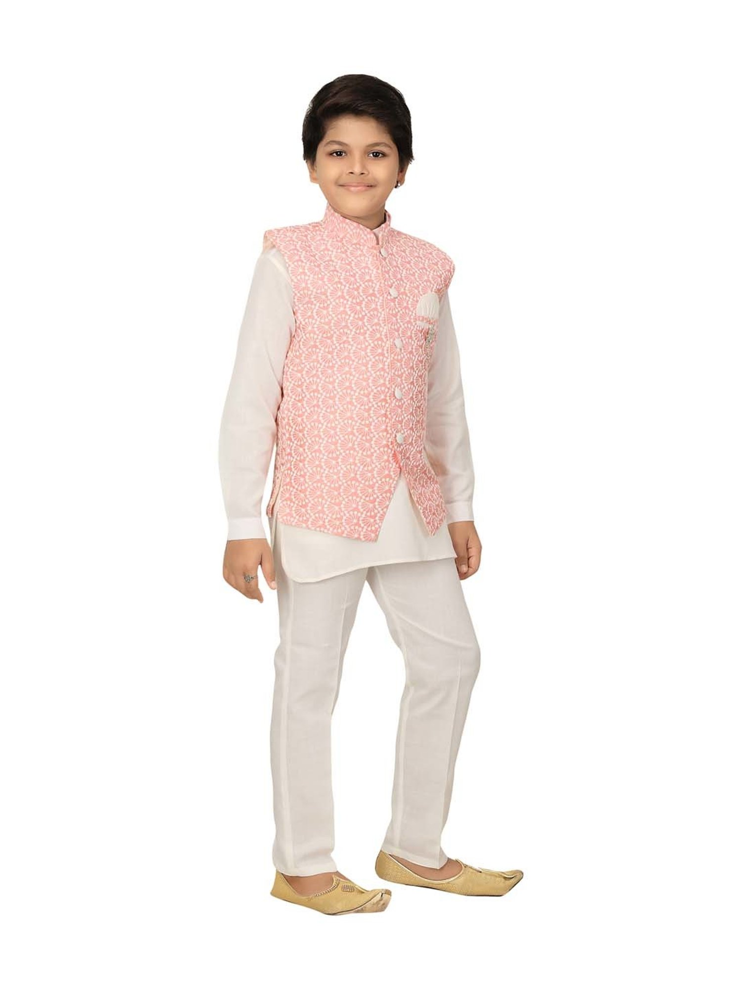 VASTRAMAY Boys Turquoise Floral Full Sleeves Indowestern