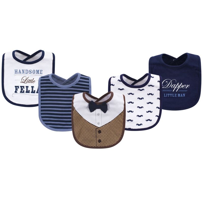Little Treasure Baby Boy Cotton Bibs 5pk, Handsome Fella, One Size