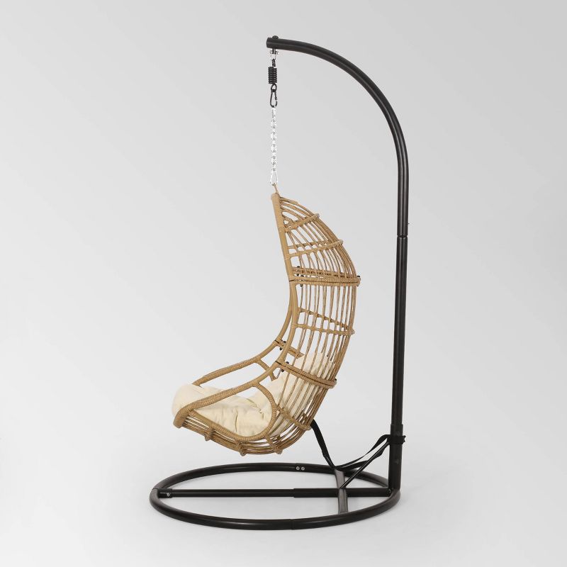 Crumpton Outdoor Wicker Hanging Chair with Stand - Brown/Beige - Christopher Knight Home