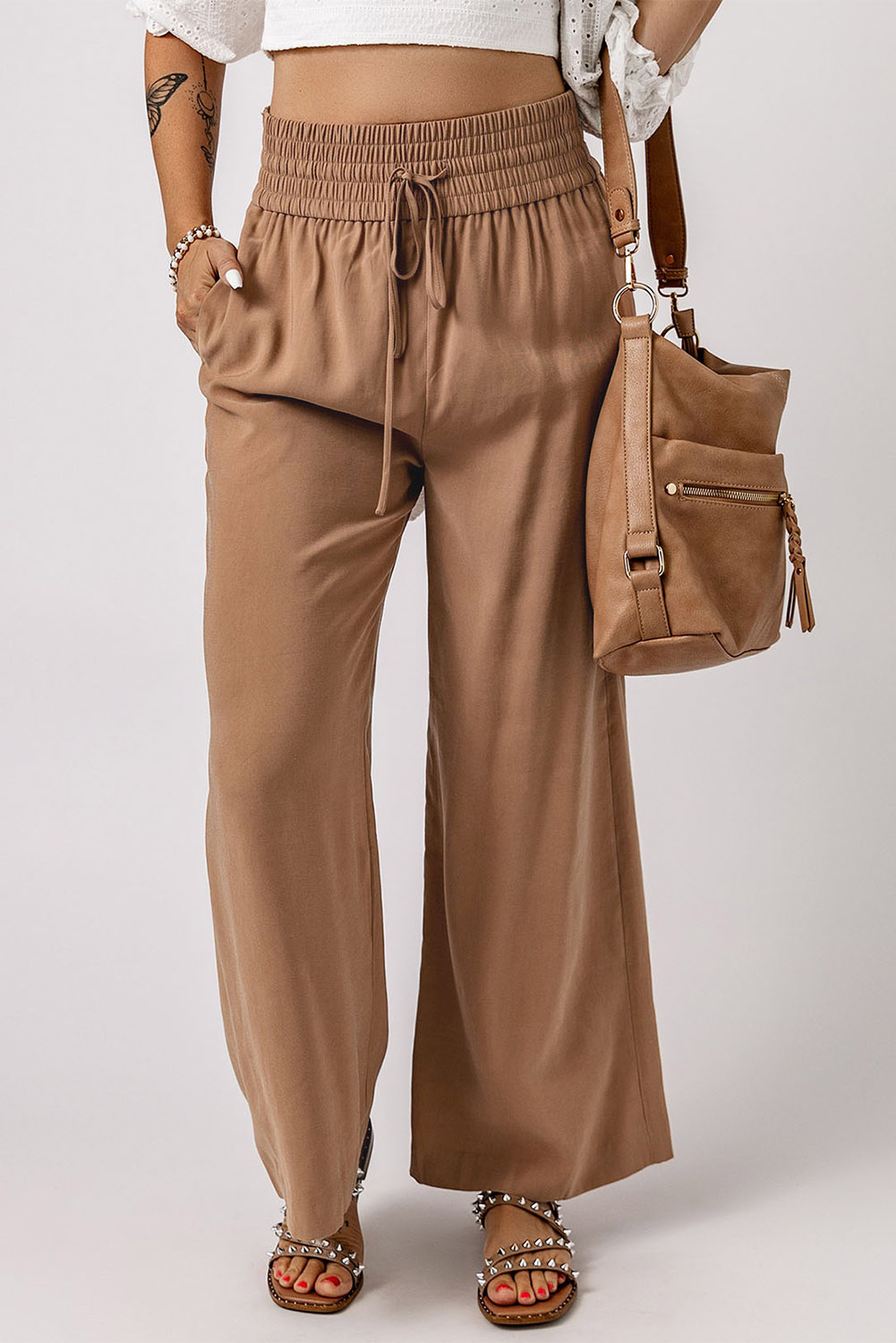 Karen Kane Cropped Wide Leg Linen Blend Striped Pants