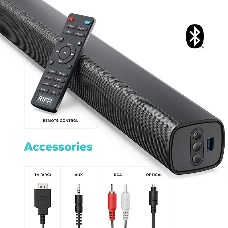 Sound Bar - 35 Inch Home Theater TV Soundbar with LED Display, Dual Built-in Subwoofers and 4 Equalizer Settings - Connects to Bluetooth, HDMI, AUX, RCA and USB