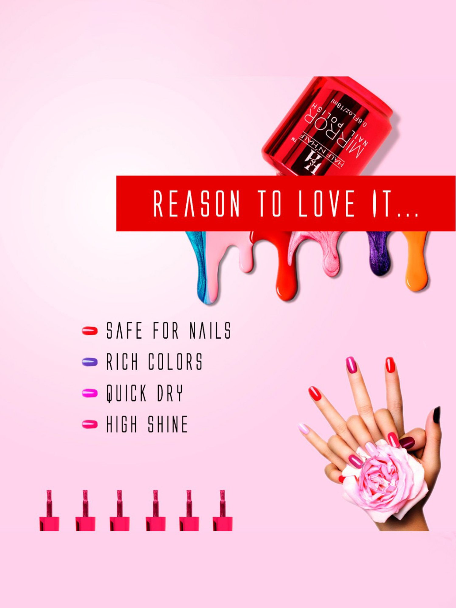Half N Half Mirror Nail Polish Red 2 - 18 ml