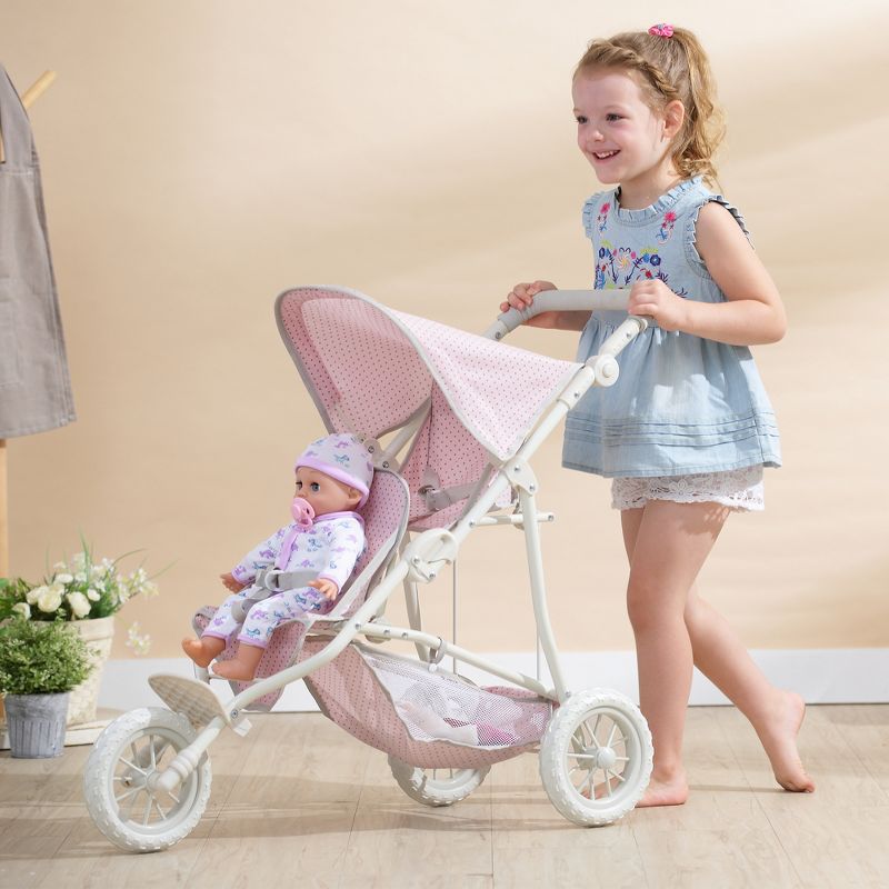 Olivia's Little World - Polka Dots Princess Baby Doll Twin Jogging Stroller - Pink & Gray