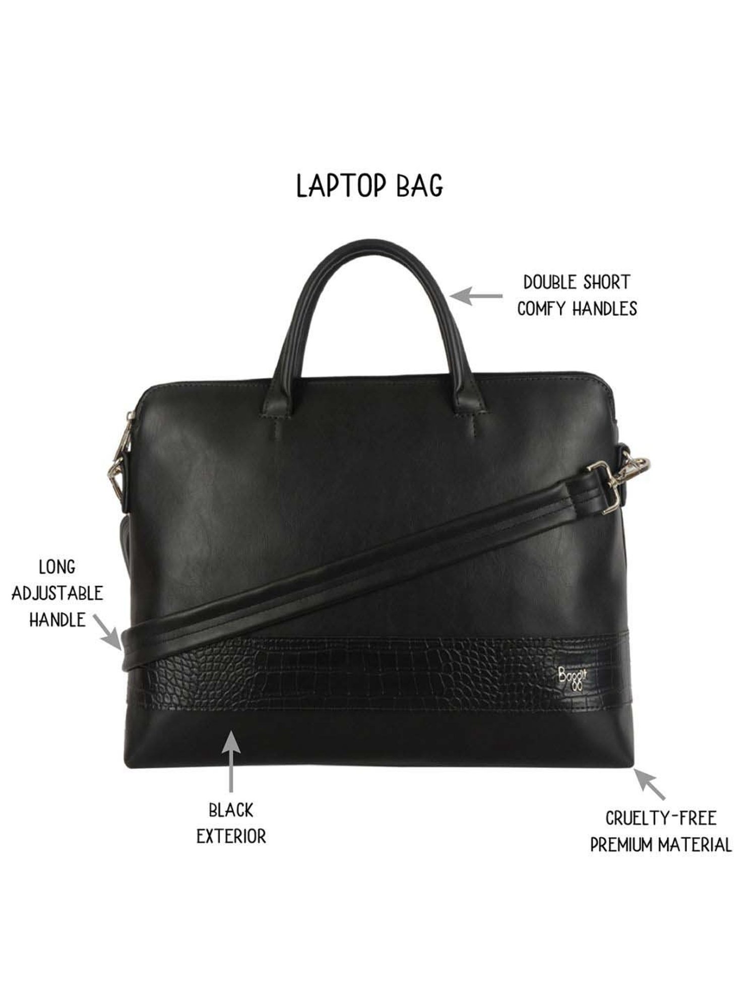 Baggit Black PVC Solid Laptop Messenger Bag