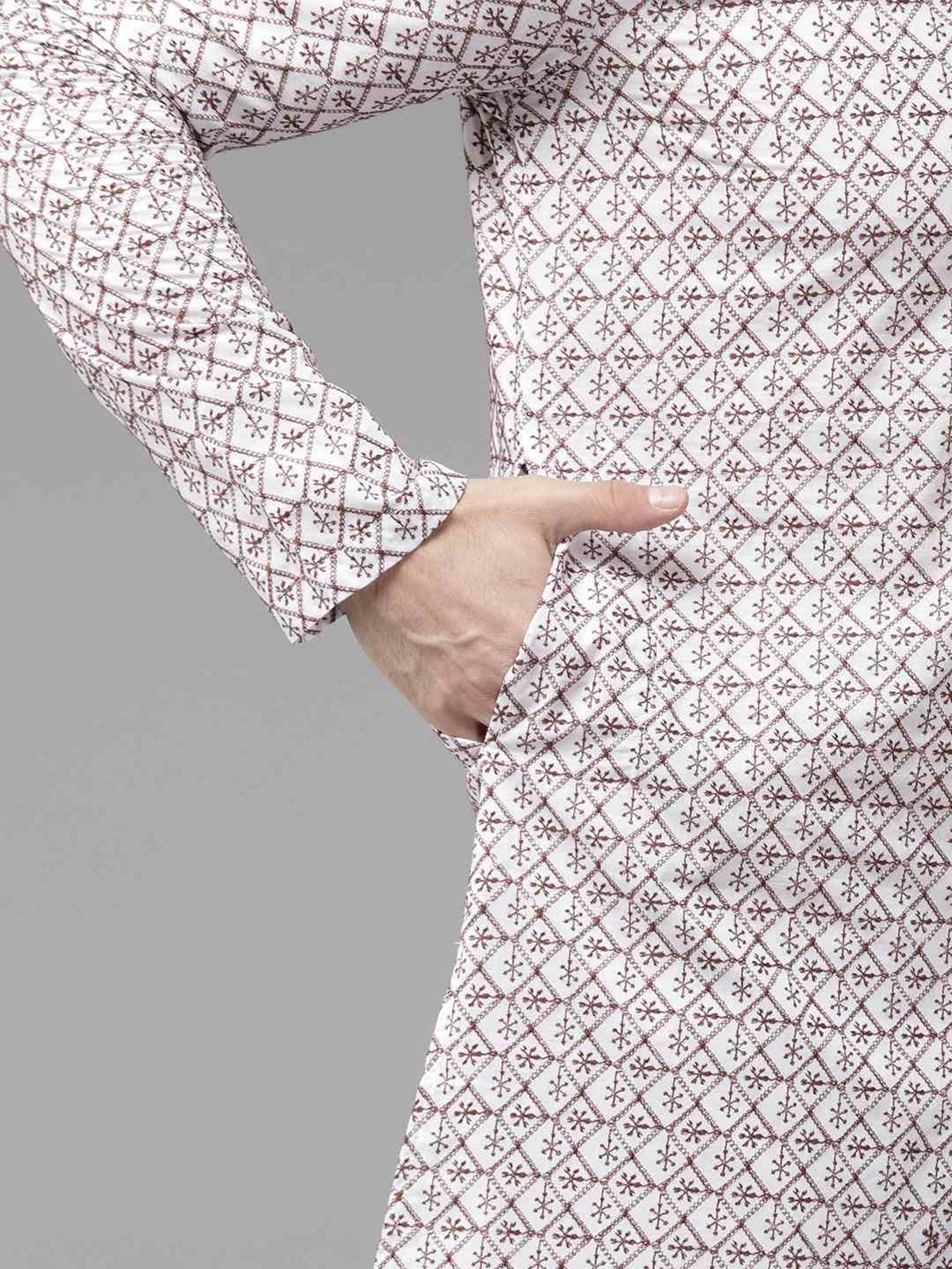 See Designs Off White Cotton Regular Fit Embroidered Kurta Bottom Set