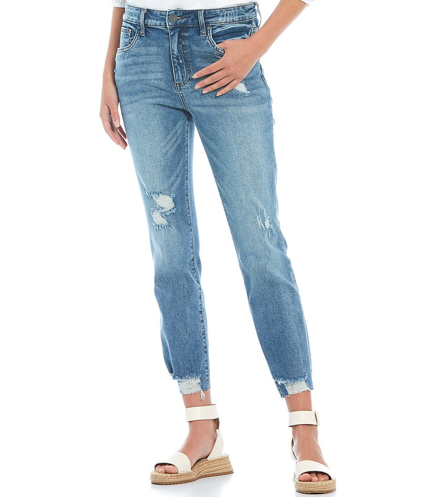 KUT from the Kloth Rachel Mom Destructin Detail Razor Hem Ankle Jeans